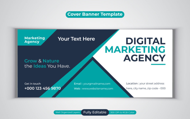Agencia de marketing digital profesional Banner de redes sociales para diseño de plantilla de portada de Facebook