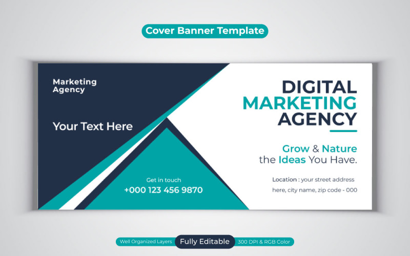 Banner de mídia social de agência de marketing digital profissional para modelo de design de capa do Facebook