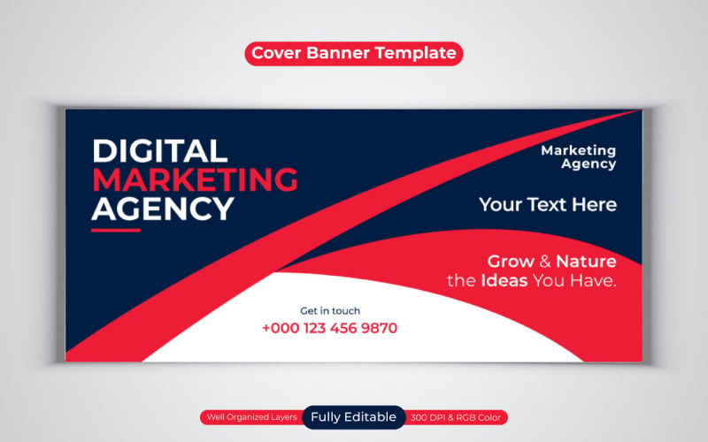 Neue professionelle Agentur für digitales Marketing Social-Media-Banner für Facebook-Cover-Design-Vorlage