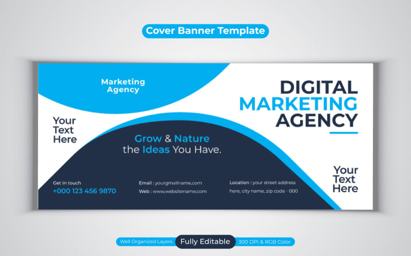 Nouvelle agence de marketing numérique professionnelle Facebook Cover Vector Banner Design