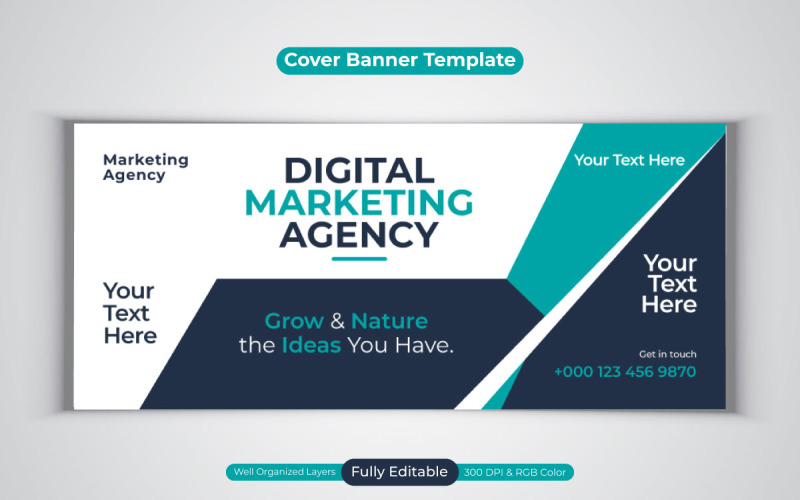 Nová digitální marketingová agentura Sociální média Vector Banner šablona pro Facebook Cover Design