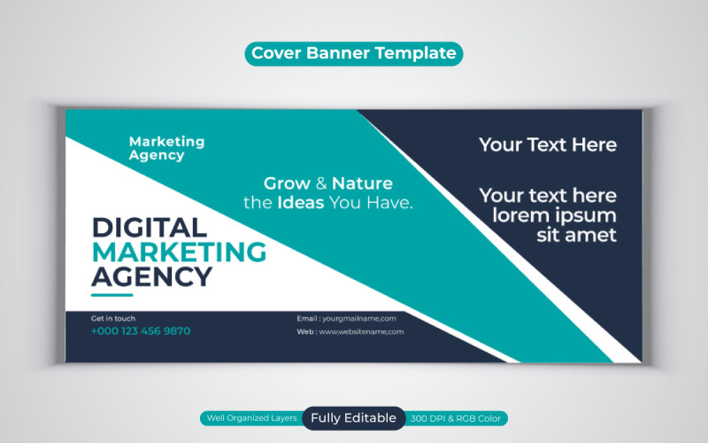 Nuova agenzia di marketing digitale Social Media Vector Template Design Banner per la copertina di Facebook