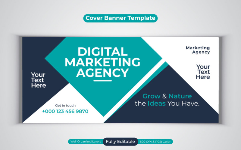 Профессиональное агентство цифрового маркетинга Баннер в социальных сетях для дизайна обложки Facebook
