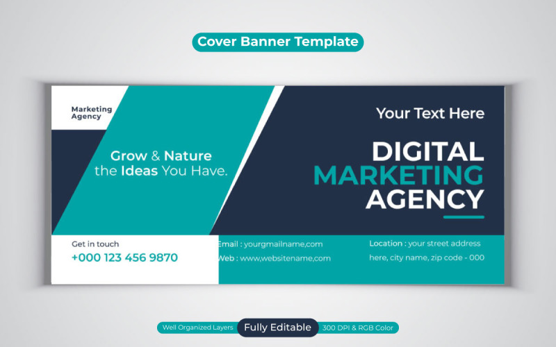 Профессиональное агентство корпоративного цифрового маркетинга Дизайн шаблона обложки баннера Facebook