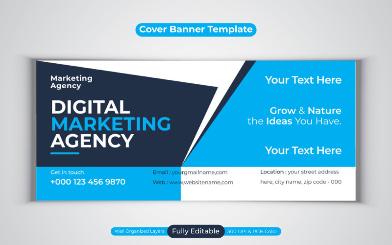 Professionelle Agentur für digitales Marketing Facebook Cover Banner Vector Template Design