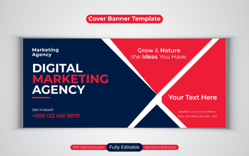 Banner professionale per i social media della nuova agenzia di marketing digitale per il modello di progettazione della copertina di Facebook
