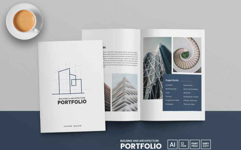 Conception de modèle de portefeuille d'architecture et portefeuille de design d'intérieur ou brochure immobilière