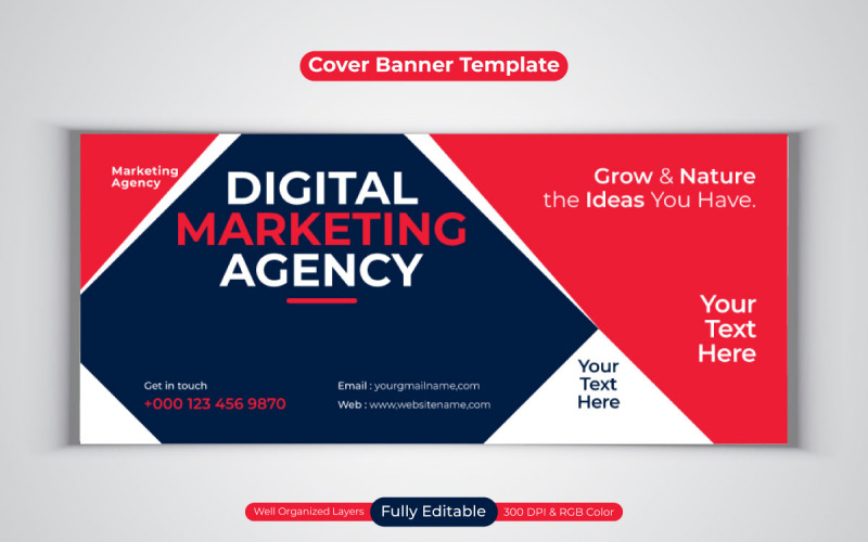 Professioneel nieuw digitaal marketingbureau Social Media Banner voor Facebook Cover Template Design