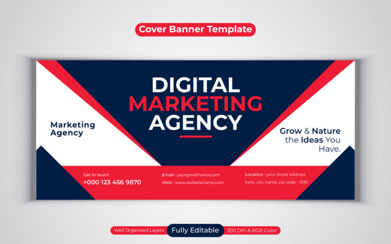 Professionele nieuwe digitale marketing bureau Social Media Banner ontwerpsjabloon voor Facebook Cover