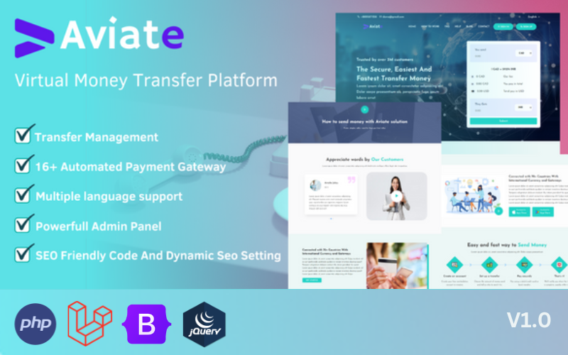 Aviate - Piattaforma di trasferimento di denaro virtuale.