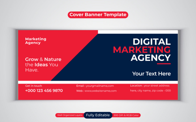 Banner comercial de agencia de marketing digital profesional para plantilla de portada de Facebook