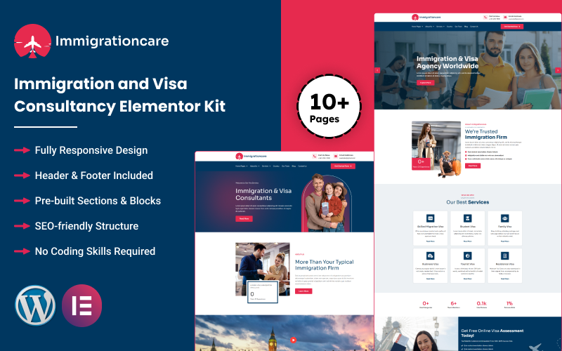 Immigrationcare - Kit modello Elementor Pro per consulenza su immigrazione e visti