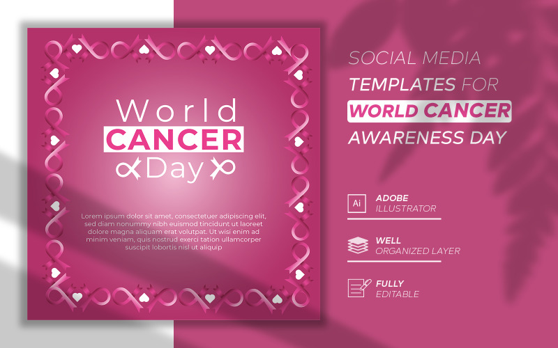 Modelo de postagem de mídia social rosa para o Dia Mundial do Câncer