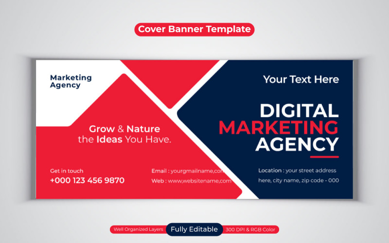 Nouveau modèle de bannière d'entreprise d'agence de marketing numérique professionnelle pour la conception de couverture Facebook