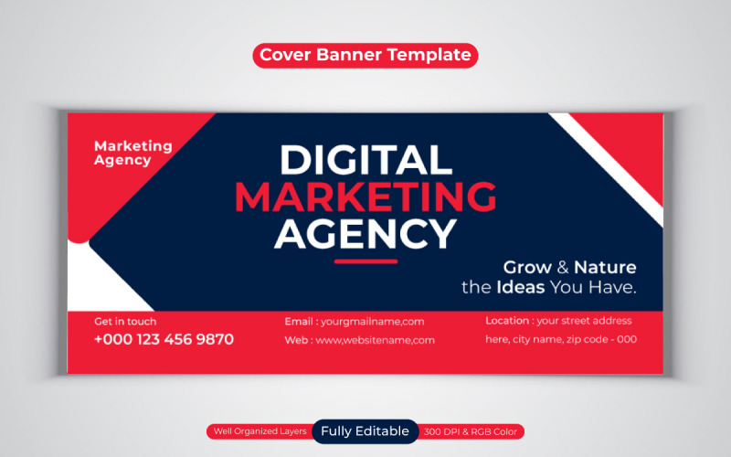 Новый профессиональный бизнес-баннер агентства цифрового маркетинга для шаблона обложки Facebook