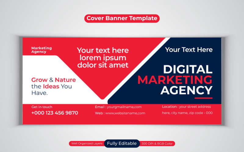 Nuevo banner de negocios de agencia de marketing digital profesional para diseño de portada de Facebook