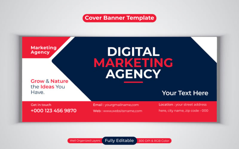Nuovo modello di banner aziendale per agenzie di marketing digitale professionale per la copertina di Facebook