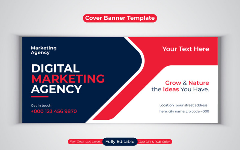 Nuovo modello di progettazione di banner aziendali per agenzie di marketing digitale professionale per la copertina di Facebook