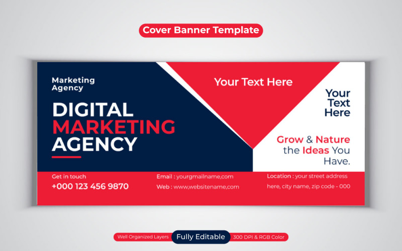 Professionelle Agentur für digitales Marketing Business Banner für Facebook Cover Template Design