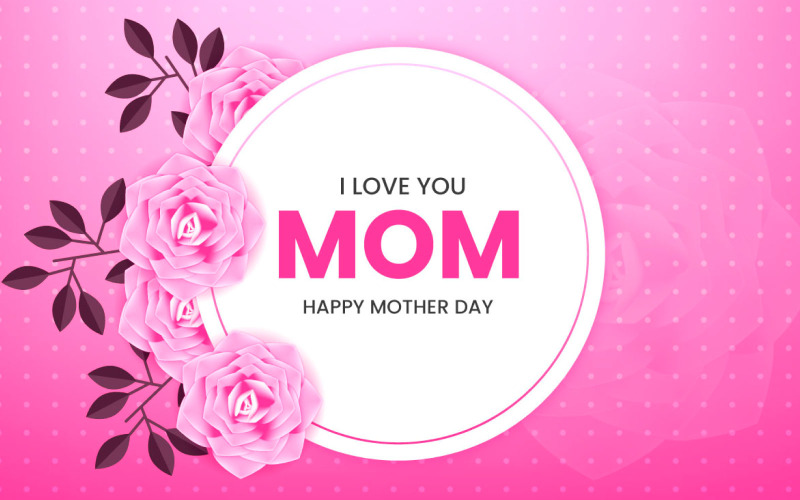 Anneler günü tebrik kartı tasarımı çiçek fikri ile pembe arka plan