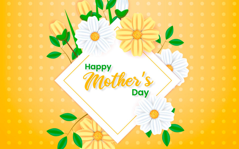 Cartão de dia das mães projeta fundo amarelo com ideia floral
