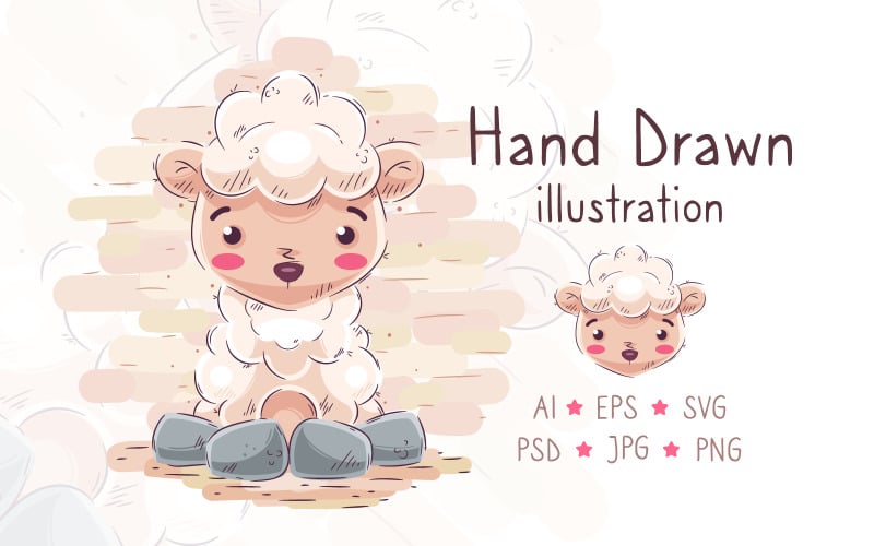Cartoon Character Lamb, Hand Drawn Animal PNG | SVG
