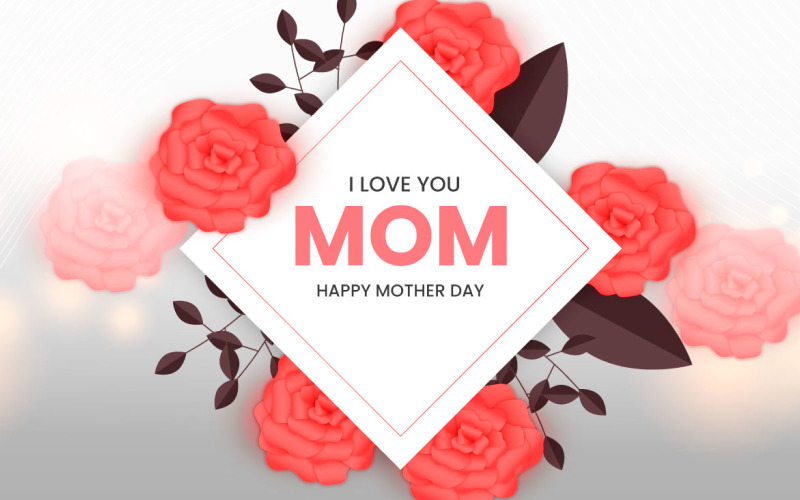 Diseño de tarjeta de felicitación del día de la madre con flor e idea floral.