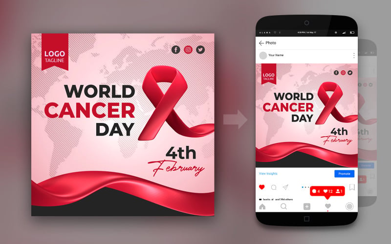 Wereldkankerdag 3D-lint en eenvoudige post op sociale media