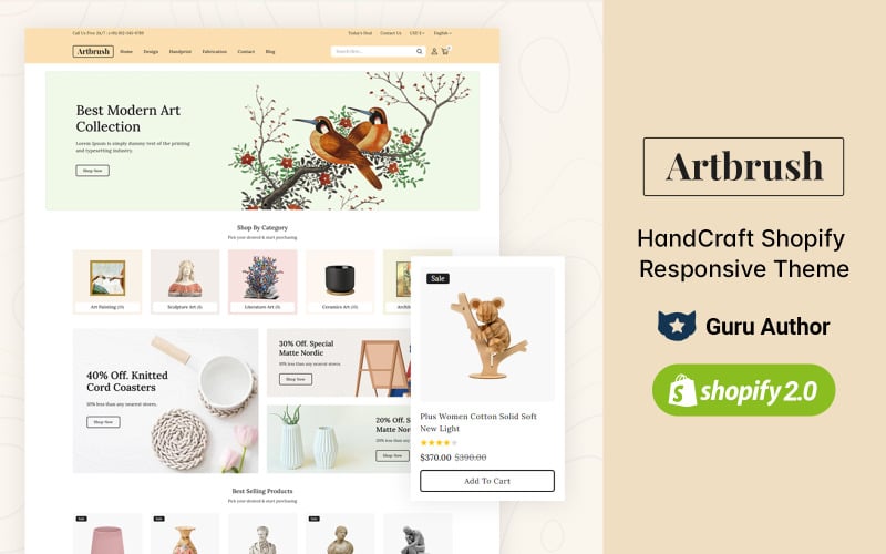 Artbrush - Магазин рукоделия Shopify 2.0 Адаптивная тема