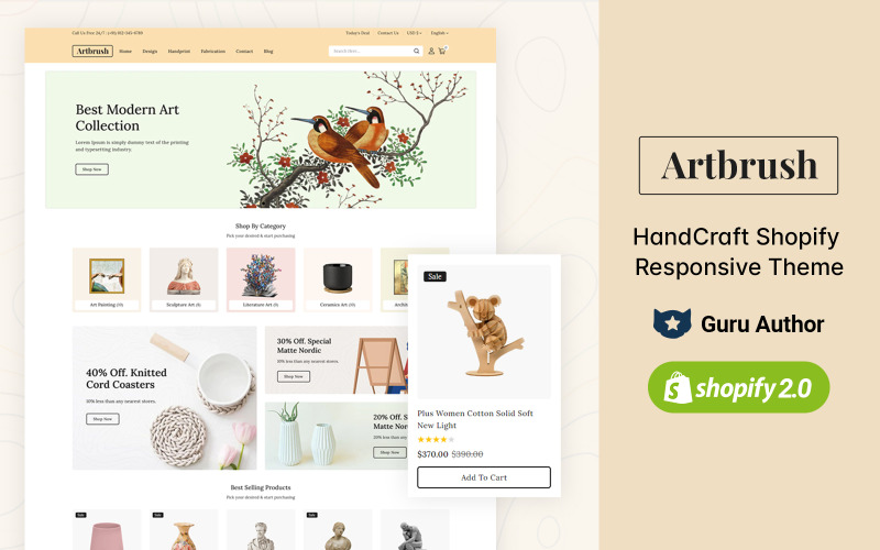 Artbrush - Negozio d'arte fatto a mano Shopify 2.0 Tema reattivo