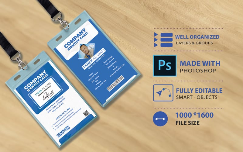Blauw-verticale kantoor-ID-kaart