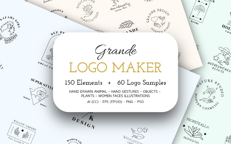 150 element - 60 logotypmallar Grande Logo Maker