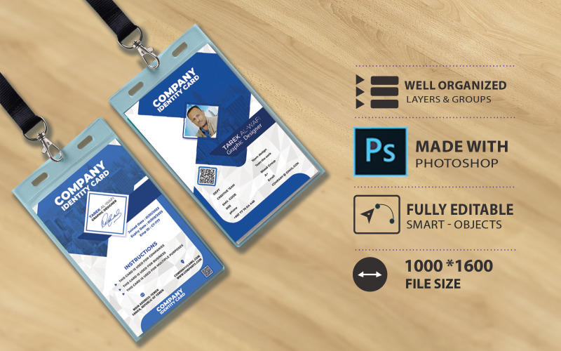 Modèle de carte d'identité - Pour les entreprises et les entreprises - Bleu