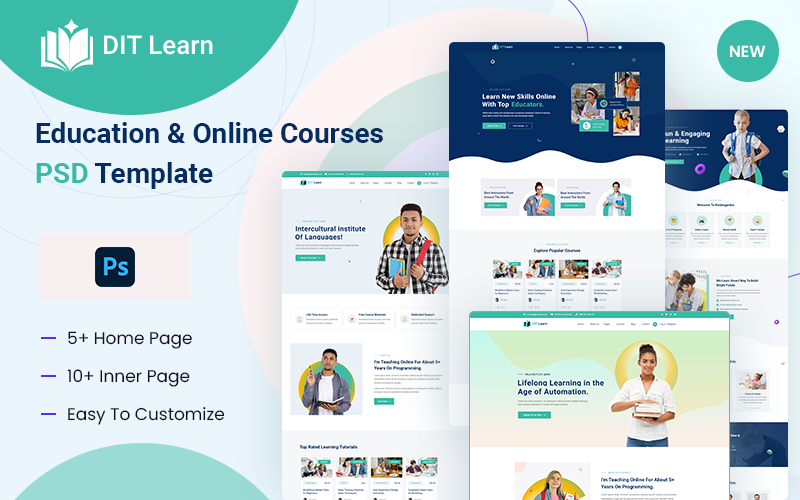 Vzdělávání a online kurzy DIT-Learn PSD šablona