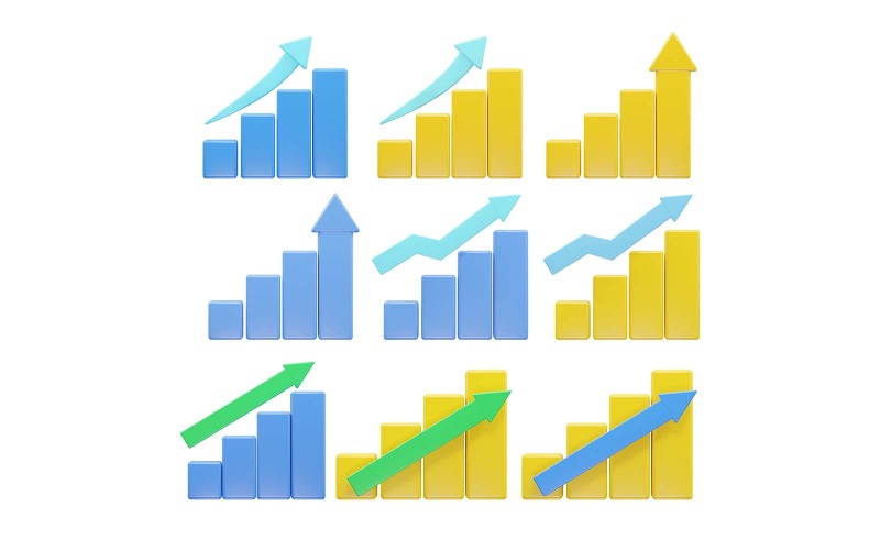 Business Grow Icon 3D vykreslování prvku průhledné ilustrace