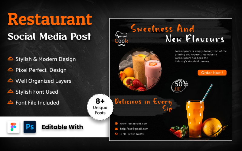 Restaurant - Social Media Post-ontwerpsjabloon