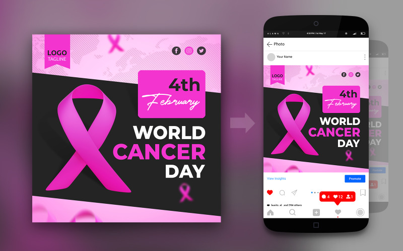 Giornata Mondiale contro il Cancro Minimal Social Media Post Design