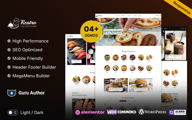 Restro - Sushi, japán, kínai éttermek, üzletek, WooCommerce Elementor téma