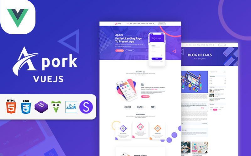 Apork – JS-шаблон Vue Landing App & Product Landing