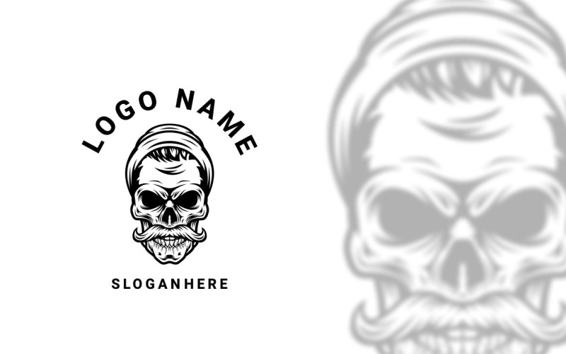 Monokrom Hipster Skull Grafisk logotypdesign