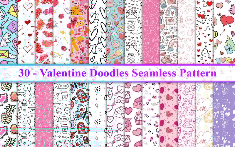 Patrón sin costuras de garabatos del día de San Valentín, Patrón sin costuras del día de San Valentín, Patrón sin costuras de garabatos