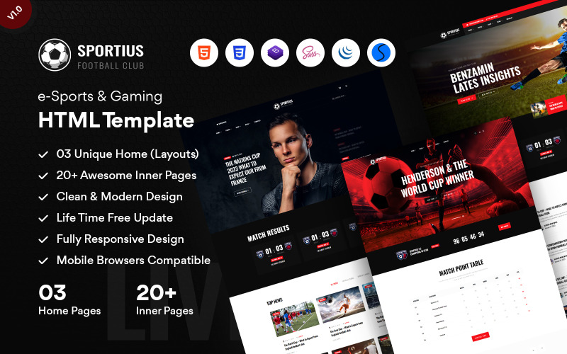 Sportius - Футбольный клуб и спортивные новости HTML-шаблон