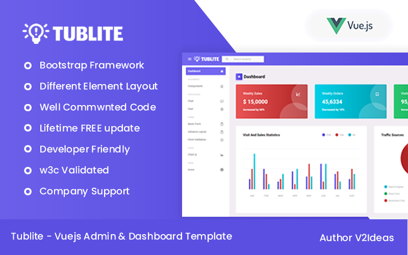 Tublite – Vuejs Admin és Dashboard sablon