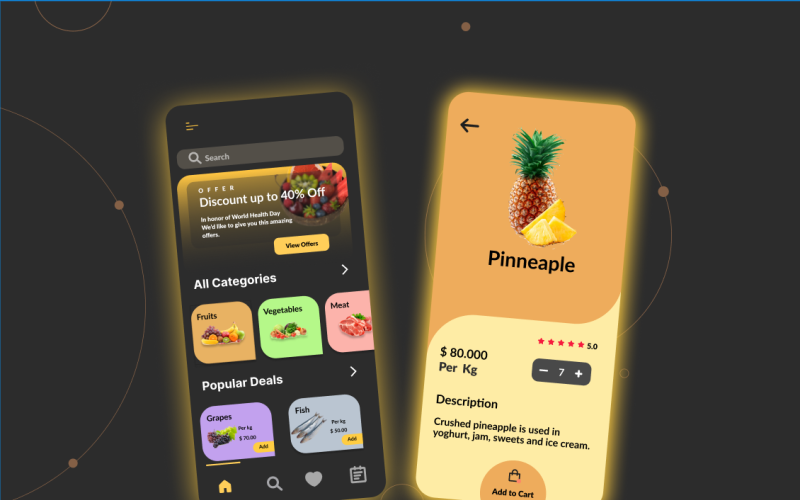 Interface utilisateur mobile de l'application de livraison de nourriture