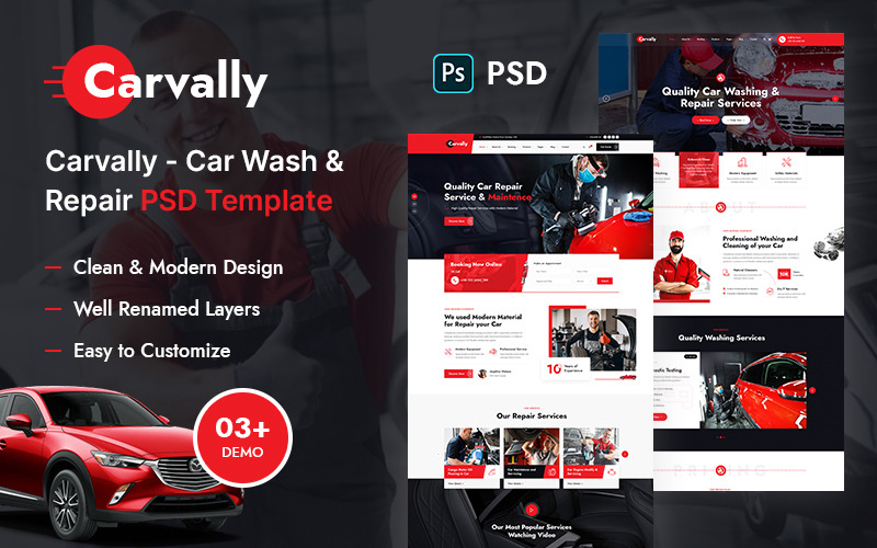 Šablona PSD pro mytí a opravy automobilů