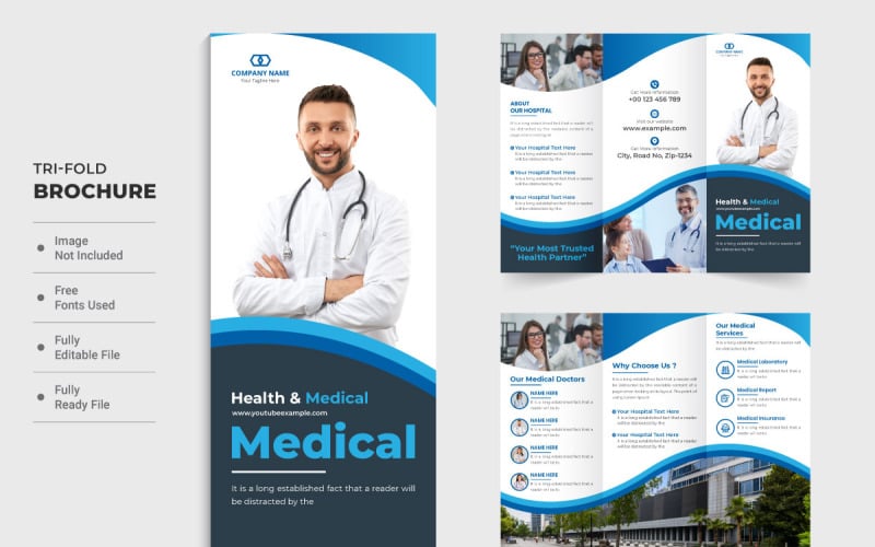 Healthcare center tri fold brochure vector