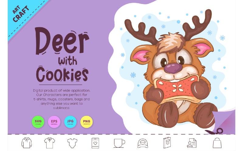 Cartoon Deer with Cookies. Clipart