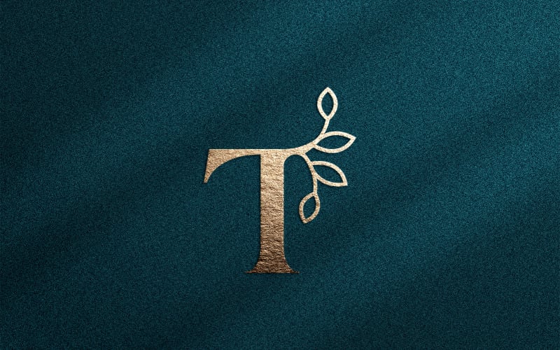 Logotipo de belleza de corona de hoja natural de oro rosa T