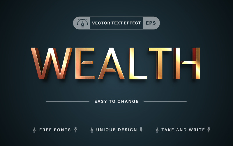Богатство - редактируемый текстовый эффект, стиль шрифта, дизайнерская иллюстрация