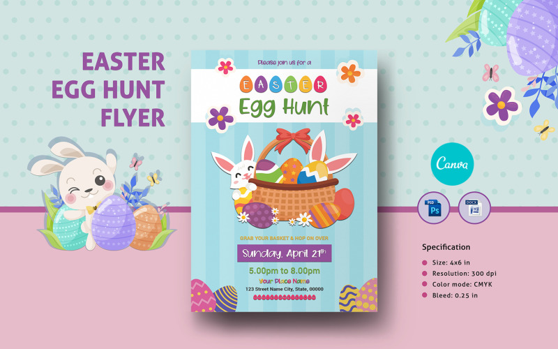 Druckbare Vorlage für Osterparty-Flyer. Einladung zu Ostern
